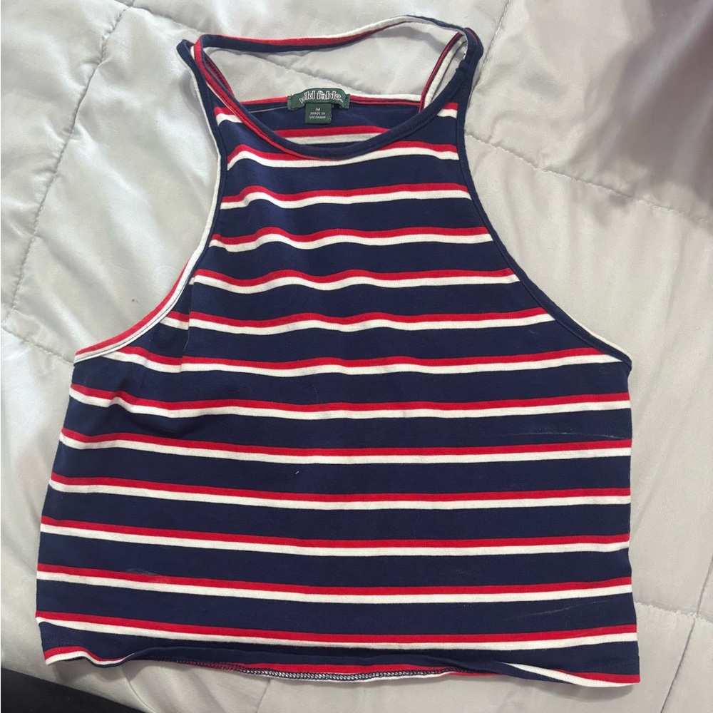 Wild Fable Blue and White Fitted Crop Tank Top